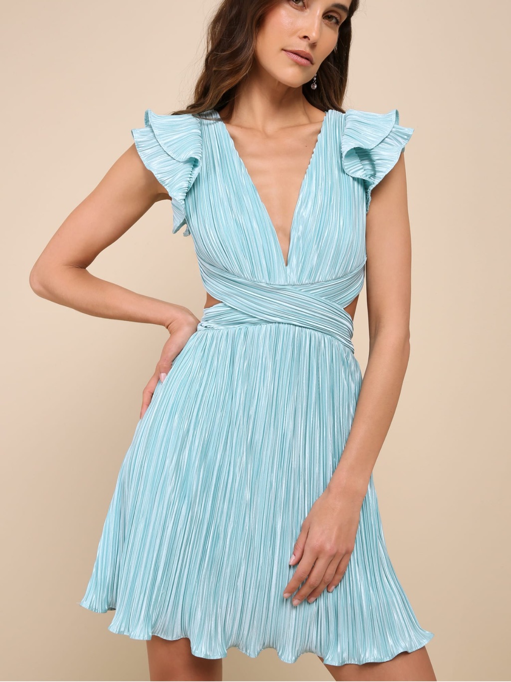 Lulu's Aqua Blue Pleated Crisscross-Back Midi Dress